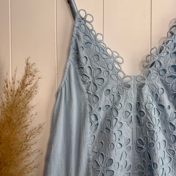 Free People mini dress floral eyelets embroidery sundress pleated boho Large - Picture 3 of 7